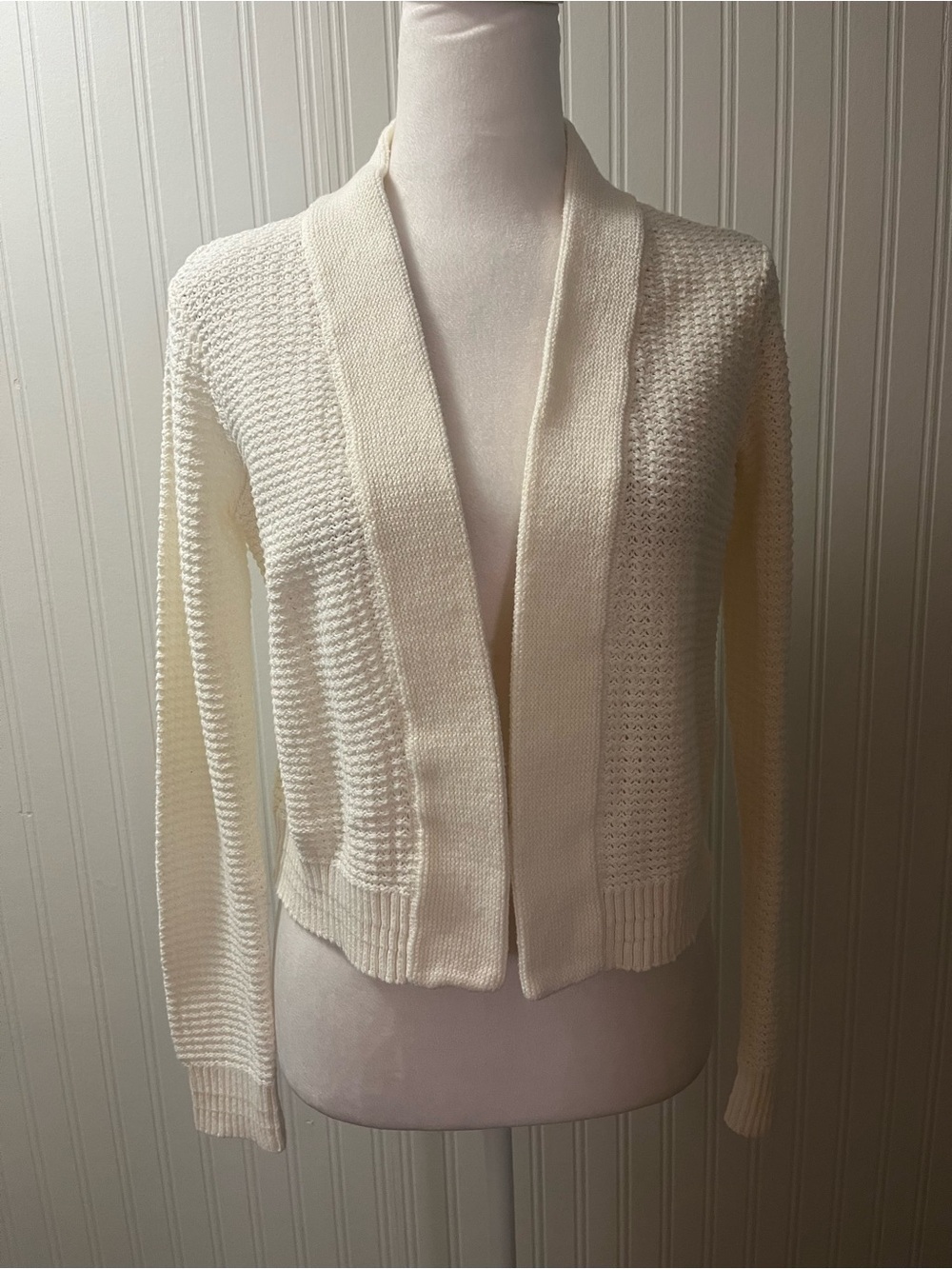 Laura Ashley Cream Open-Front Textured Knit Cardigan